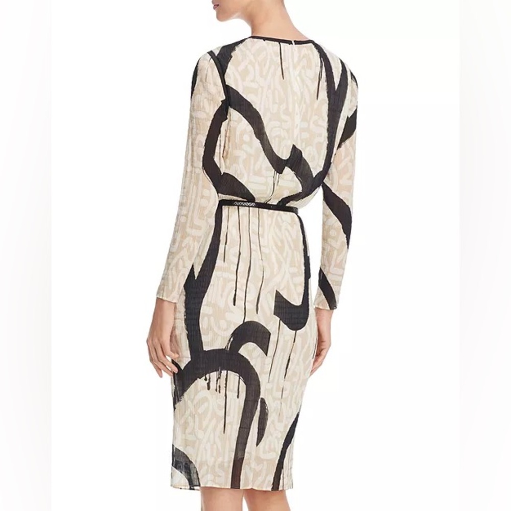 Max Mara Bina Long Sleeve Textured Chiffon Day to Dinner Dress Sz 10 Cream/Black - Picture 5 of 15
